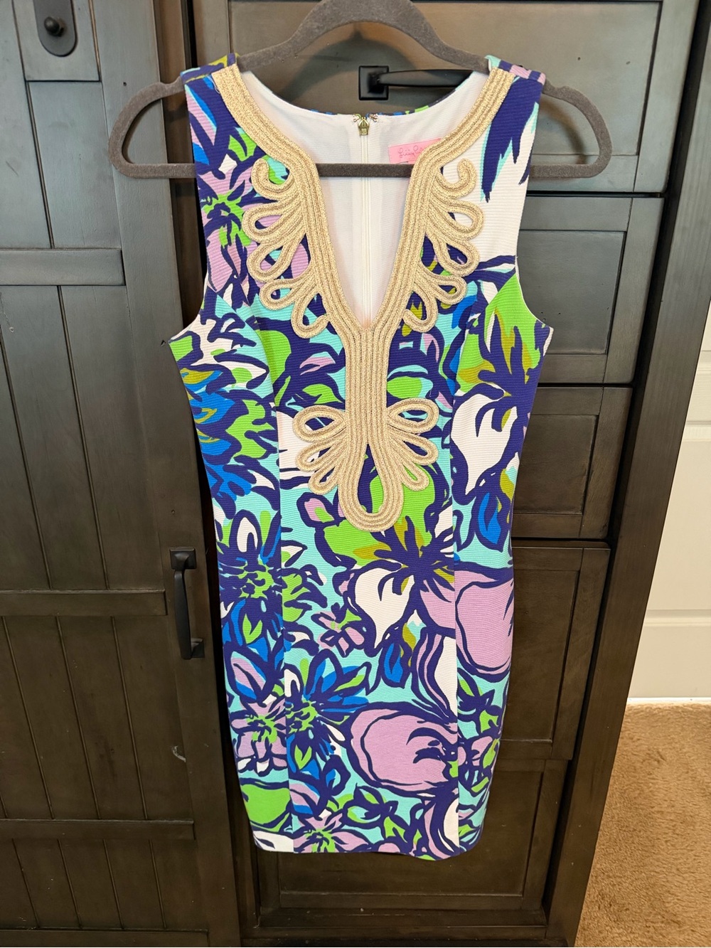 Lilly Pulitzer Sleeveless Floral Mini Dress in Blue, Green, Pink with Cream Trim